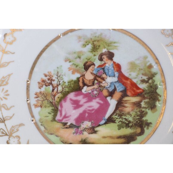 Vtg Lefton China 4024 Saucer Dish Victorian Scene Gold Rim Turquoise 3.5″ - Picture 3 of 6